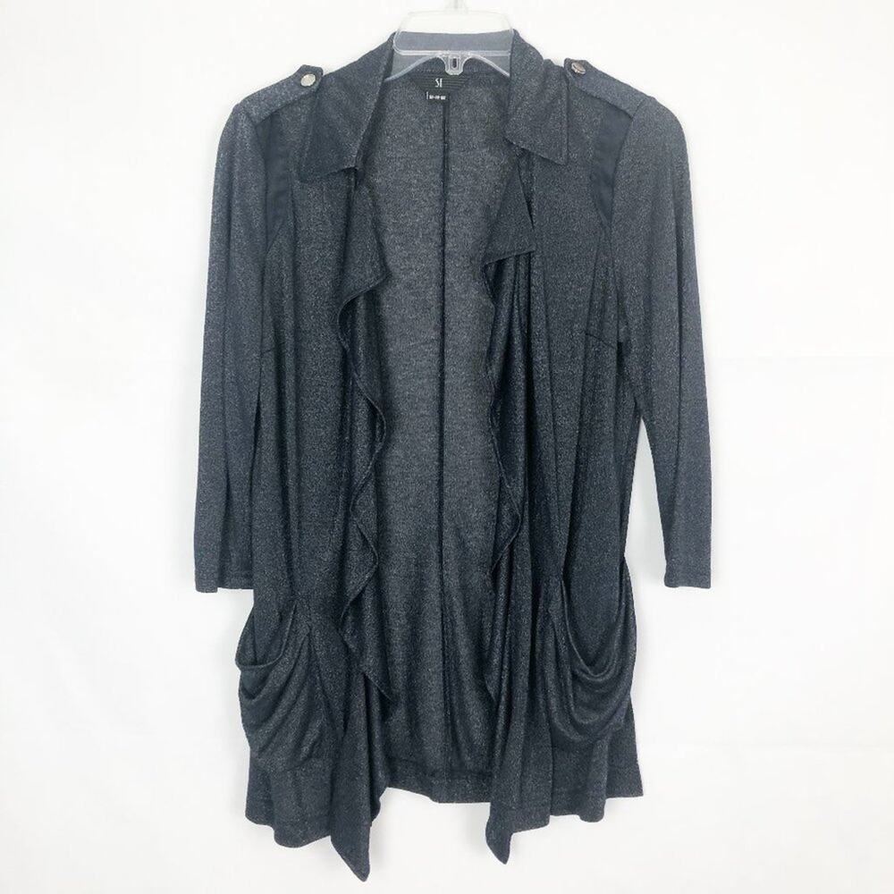 SI Women's 3/4 Sleeve Blue Open Front Cardigan Sweater Size Small